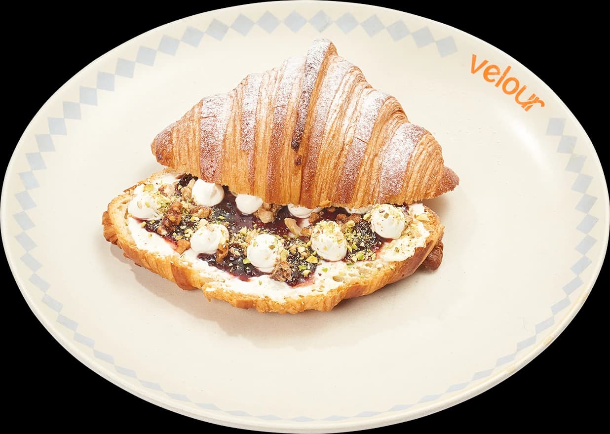croissant with cream and jam
