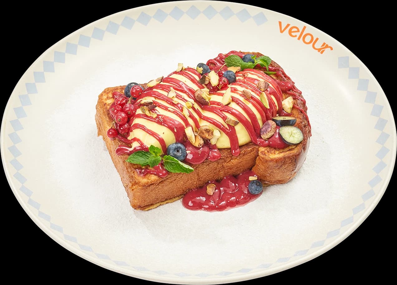 raspberry saffron french toast plate